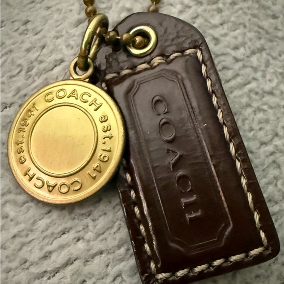 Coach Dark Brown Leather Keychain with Gold Accent - Picture 1 of 6